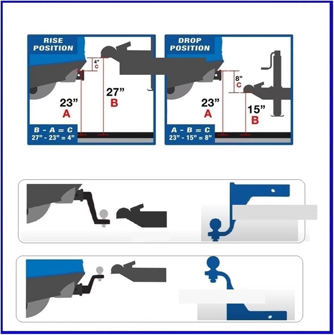 Trailer Hitch Trailer Hitch Trailer 4inch Drop Towbar Tow Bar Ball Mount Tongue Hitch Tra IWITH Trailer TOWBALL Ball and Hitch Pin Trailer Parts Heavy Duty and Sturdy(with Clip)