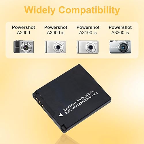 Miniatura 2 de Moilaom NB-8L NB8L - Batería de repuesto (iones de litio, 3.6V, 740mAh) de alta capacidad, para Canon PowerShot A220, A3000, A3100, A3300 es digital