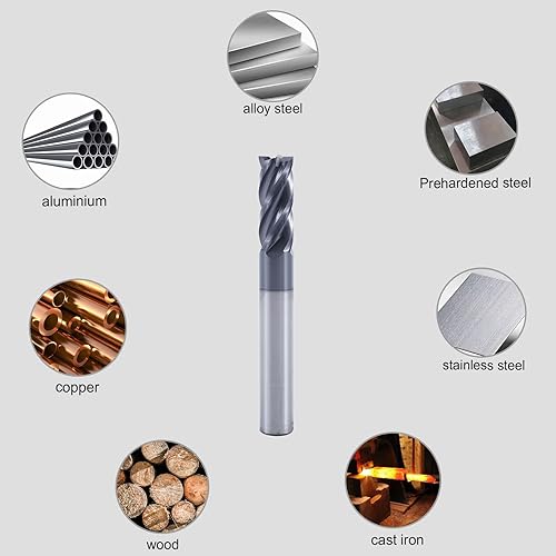 Miniatura 13 de ISB Juego de brocas de carburo cuadrado de 5/32 pulgadas, 4 flautas de acero de aleación de aceros endurecidos/aluminio/cobre, adecuadas