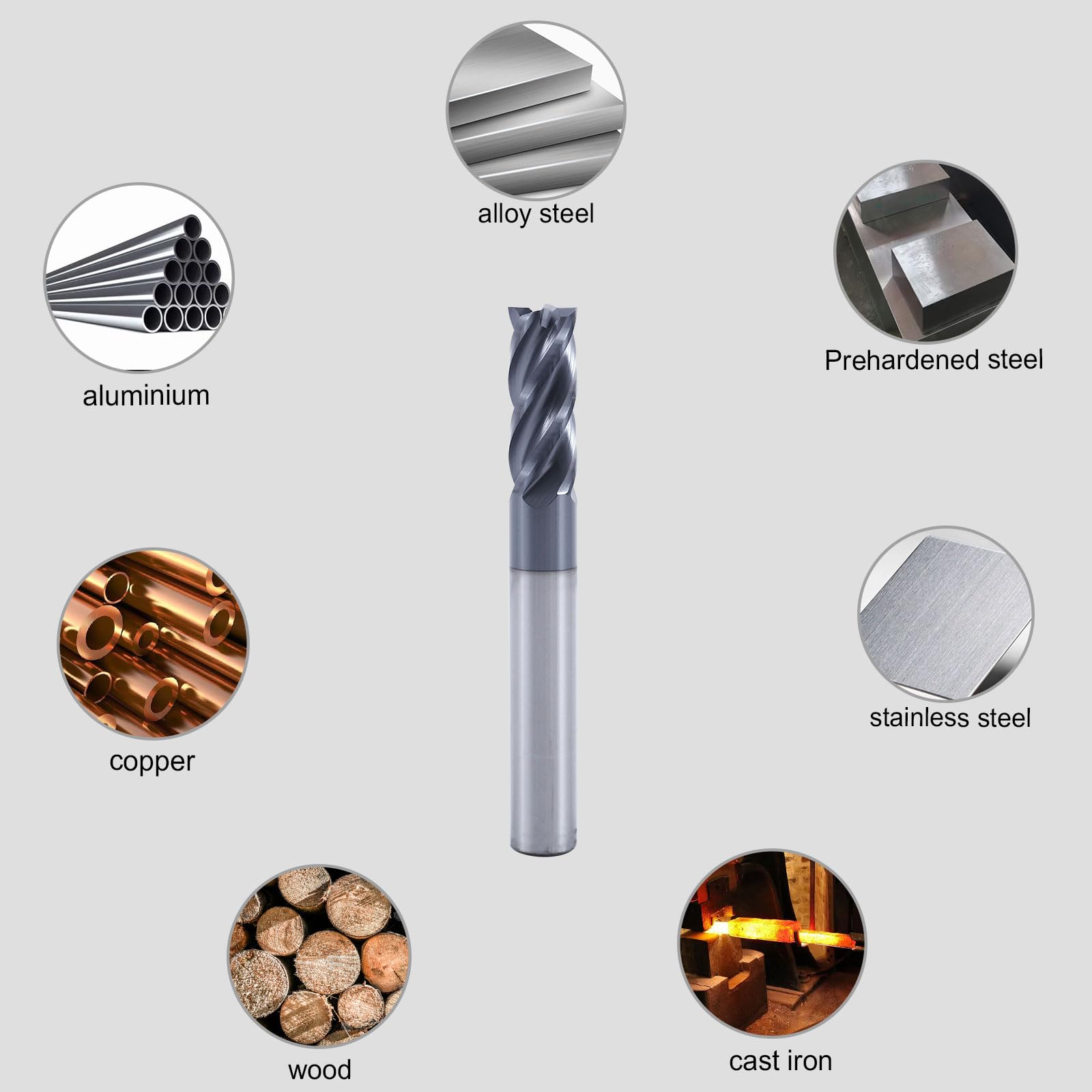 ISB 7/32'' Carbide Square End Mill Bits 4 Flute Micro Grain - View #8