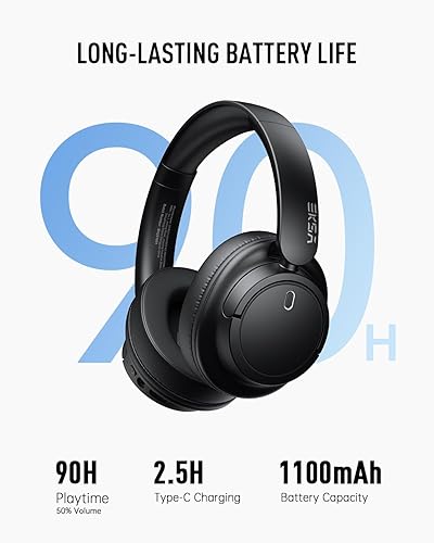 Miniatura 4 de EKSA Auriculares inalámbricos sobre la oreja, auriculares Bluetooth con micrófono, audio de alta resolución, tiempo de reproducción de 90 horas, 6