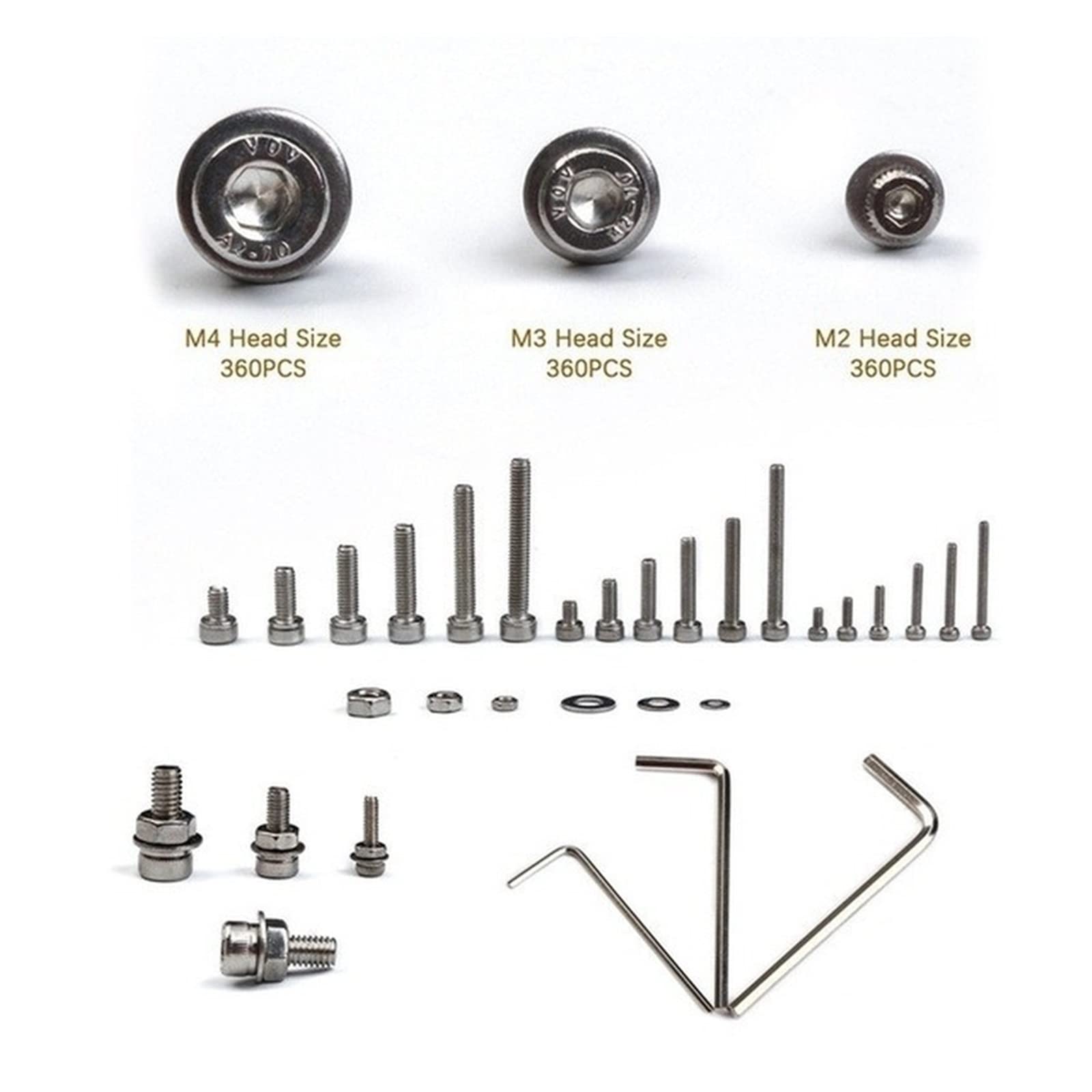 VOREAL 1080-teilige Edelstahl-Muttern- und Bolzensätze Schraube Sechskant Sechskantkopf Unterlegscheibe mit Muttern Schraubenschlüssel Sortiment Kit Sortiment Lampe verpackt Leisurely