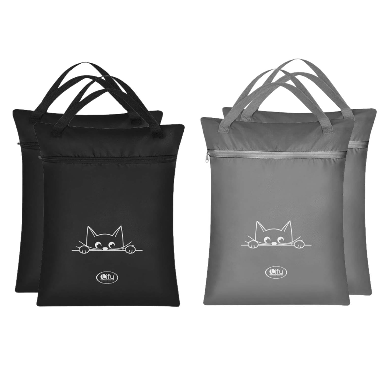 Lify 4Pcs Large (20’’ X 15” Inch) Travel Laundry Bag Water-Resistant Wet Dry Bag Washable Dirty Clothes Drawstring Bag Bathing Suit Workout Bag (Black)2Pcs)+Grey(2Pcs))