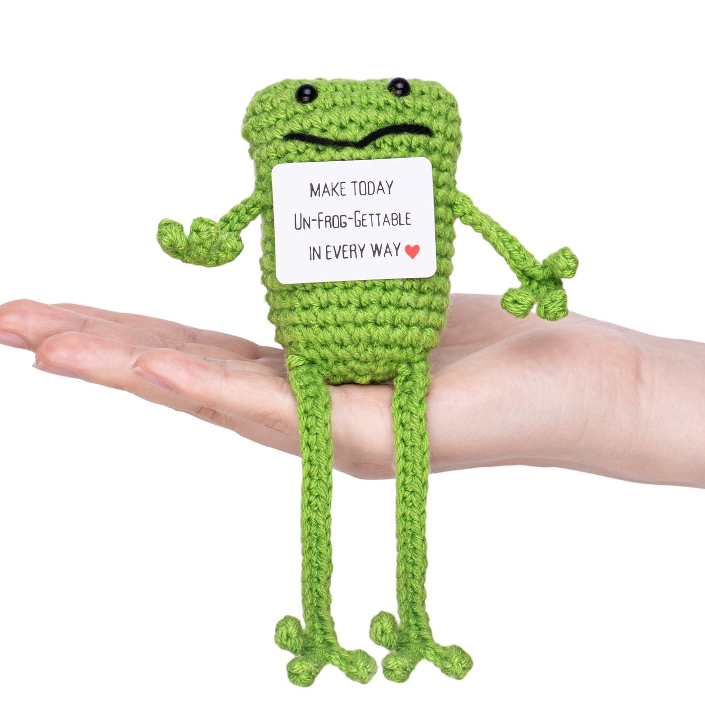 AWARDSEN Positive Frog Emotional Support Frog With Motivational Card Handmade Positive Crochet Animals Funny Gifts for Women Men Cute Stuff Good Luck Gifts - Image 2