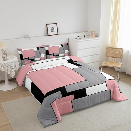 Miniatura 7 de Juego de edredón cuadrado para niños y niñas, juego de ropa de cama azul, gris, blanco y negro, edredón acolchado con estampado moderno y 2 fundas