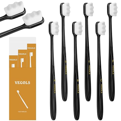 VEGOLS Cepillo de dientes extra suave para adultos con 20000 cerdas suaves, (paquete de 6) cepillos de dientes micro nano manuales para proteger las