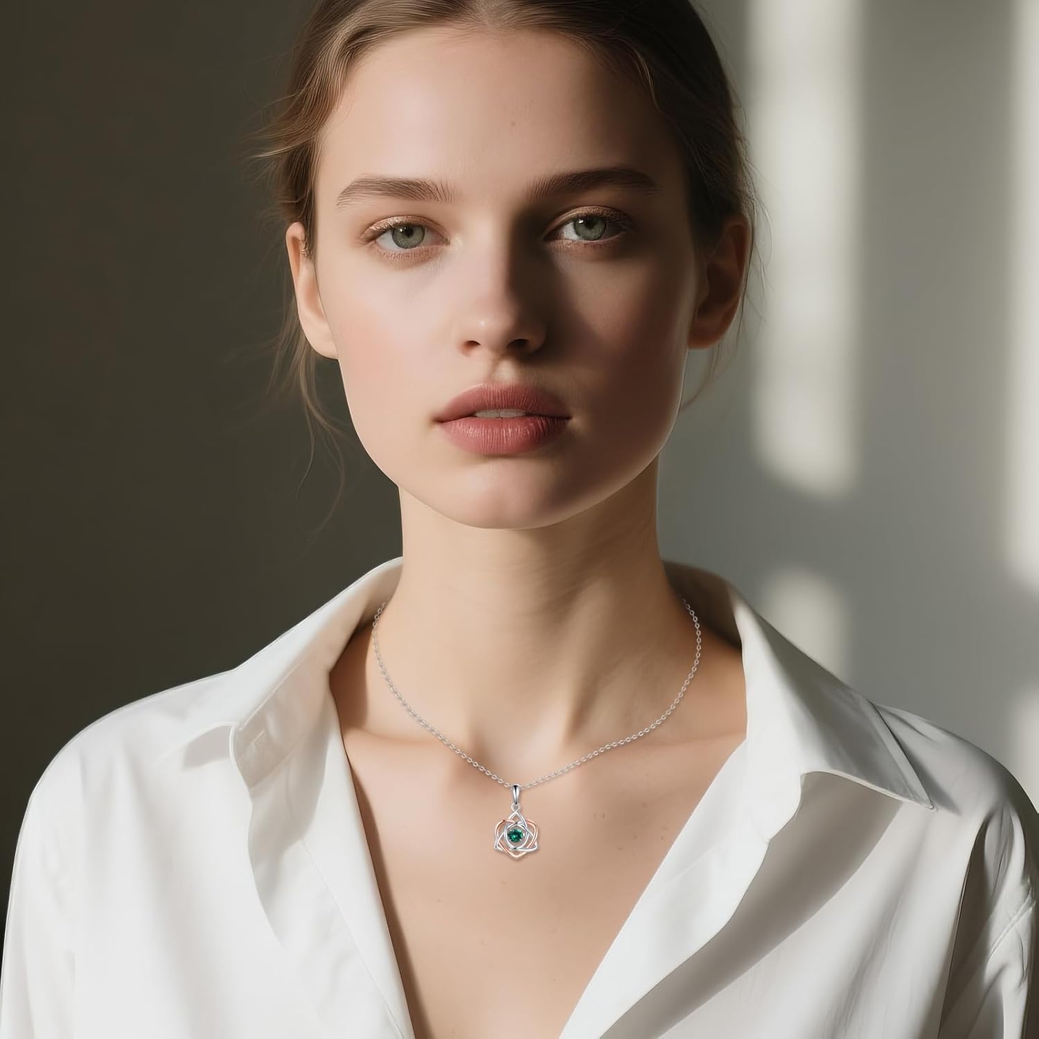 Celtic Knot Necklace for Women 925 Sterling Silver Dancing EmeraldnTrinity Love Knot Pendant Jewelry - Image 5