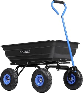 Garden Dump Cart with Quick Release Mechanism, 600 Pound Capacity Yard Cart with 10 Inch Tires, Dipped Grip Handle, Pivot Steering for Soil Plants Gardening Tools Wood
