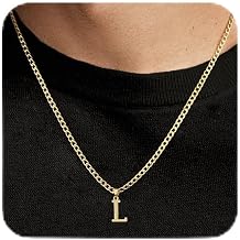 Gold Plated Initial Necklace for Men Letter Pendant Cuban Link Chain