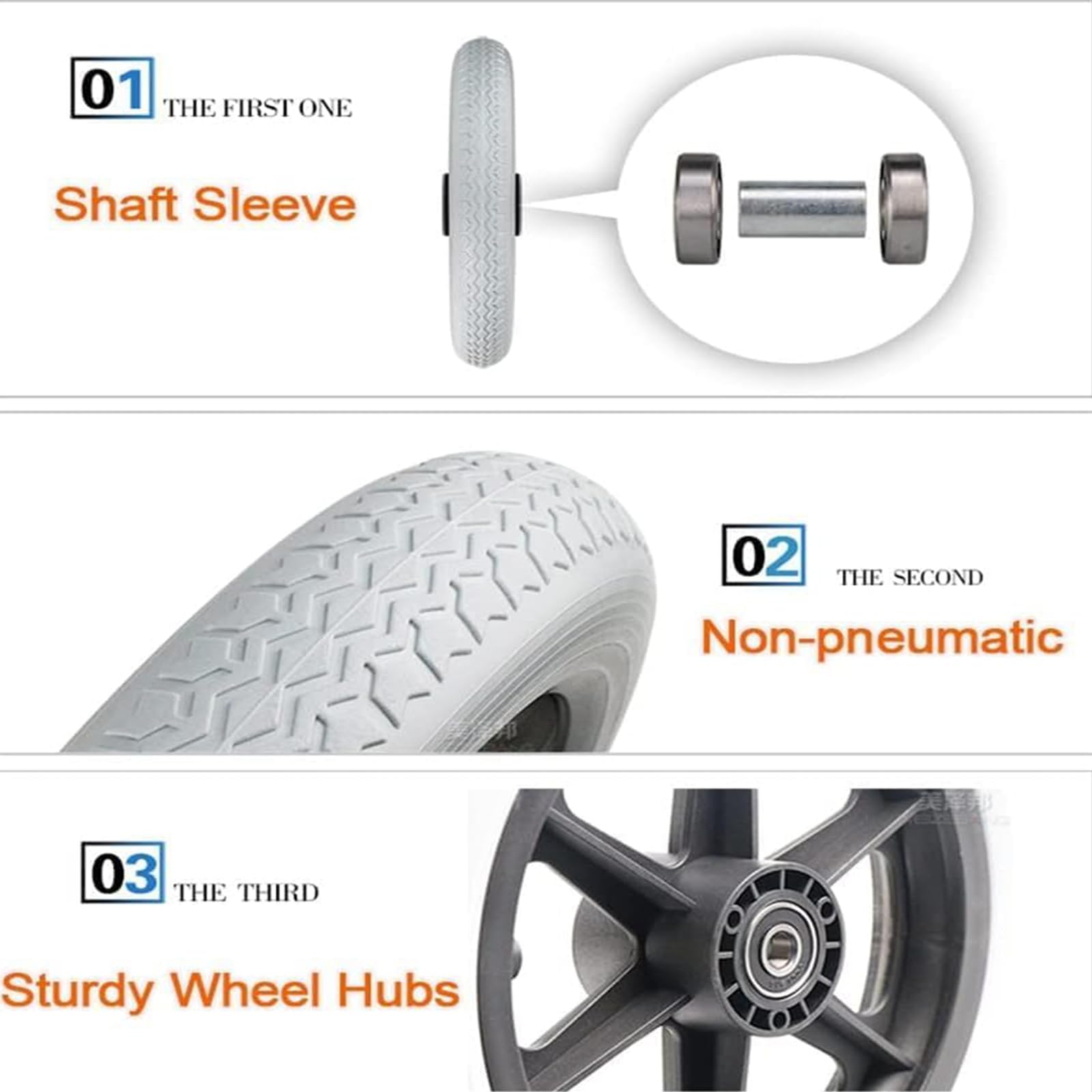 Set Sostituzione di 2 Ruota Posteriore Manuale per Sedia a Rotelle, Non Gonfiabile, Accessori per Carrozzina Disabili,Grigio
