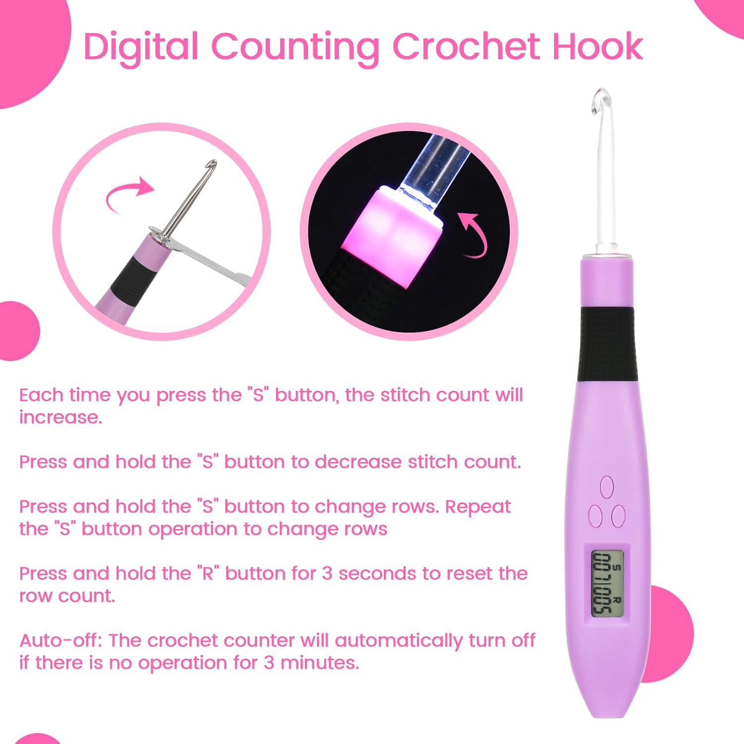 Mulcort 24 Size Counting Crochet Hooks with Light, Digital Counter Crochet Hooks Set with Case (2.0mm~14.0mm)