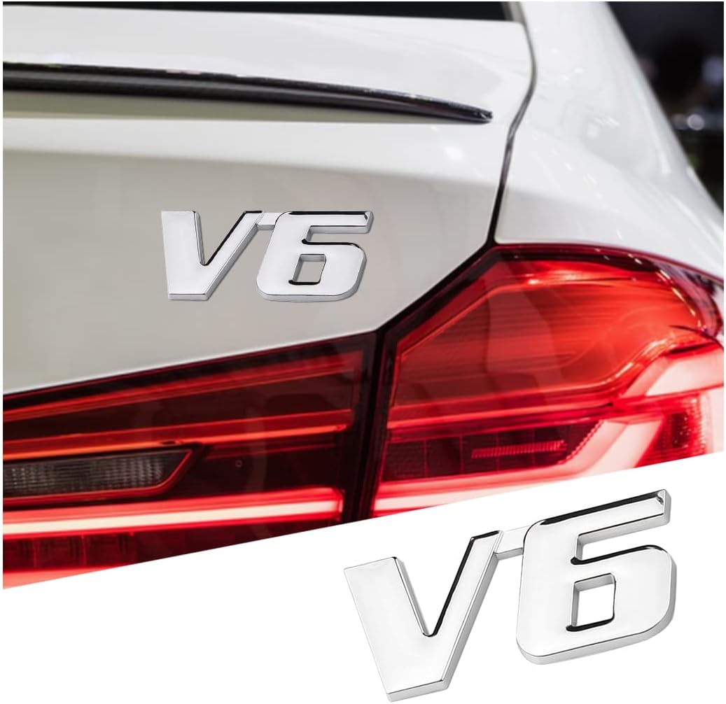 V6 3D Car Emblem Badge Decal, 2PCS Auto Trunk Rear Tailgate Metal Sticker, Car Side Fender Letter Nameplate Logo, Vehicle Exterior Decoration Replacement Universal for Truck, SUV, Van (V6)