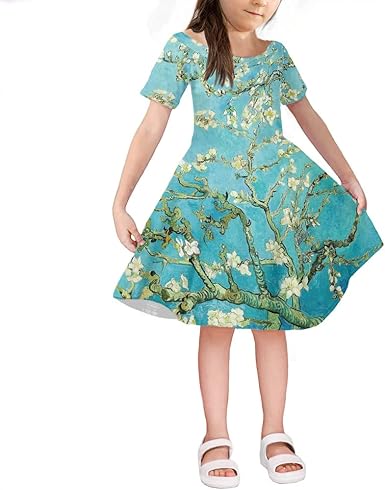 Amazon Com Uniceu Girls Fashion Off Shoulder Midi Dress Knee Length Casual Short Sleeve Swing Dress Age 3 14 Years Clothing Shoes Jewelry