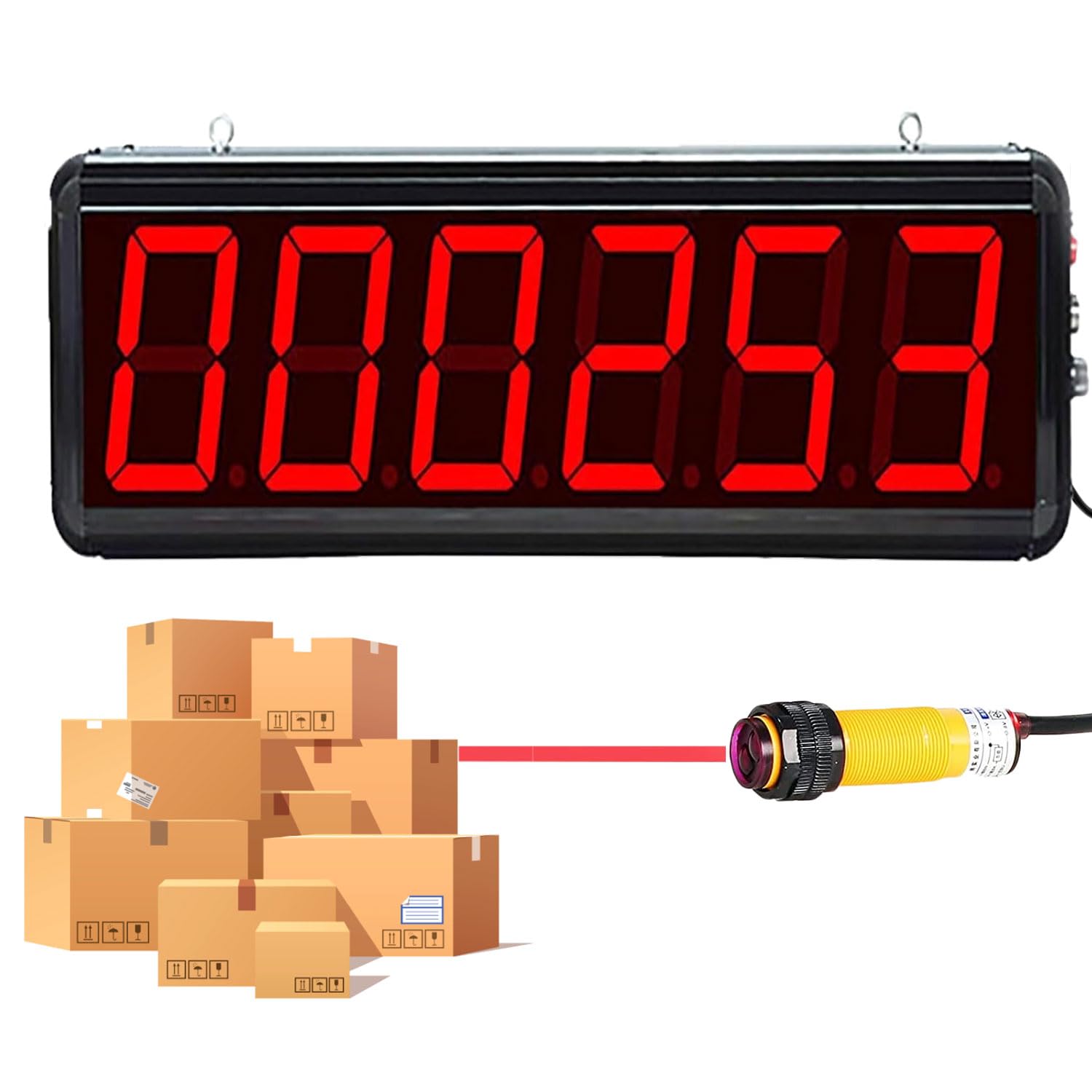 JOSBY Contatore a induzione a Forma di U, contatore Digitale a LED da 3 Pollici con 6 LED, Gamma di conteggio 0-999999 e Distanza di rilevamento 30 mm, Attrezzatura Industriale Intelligente