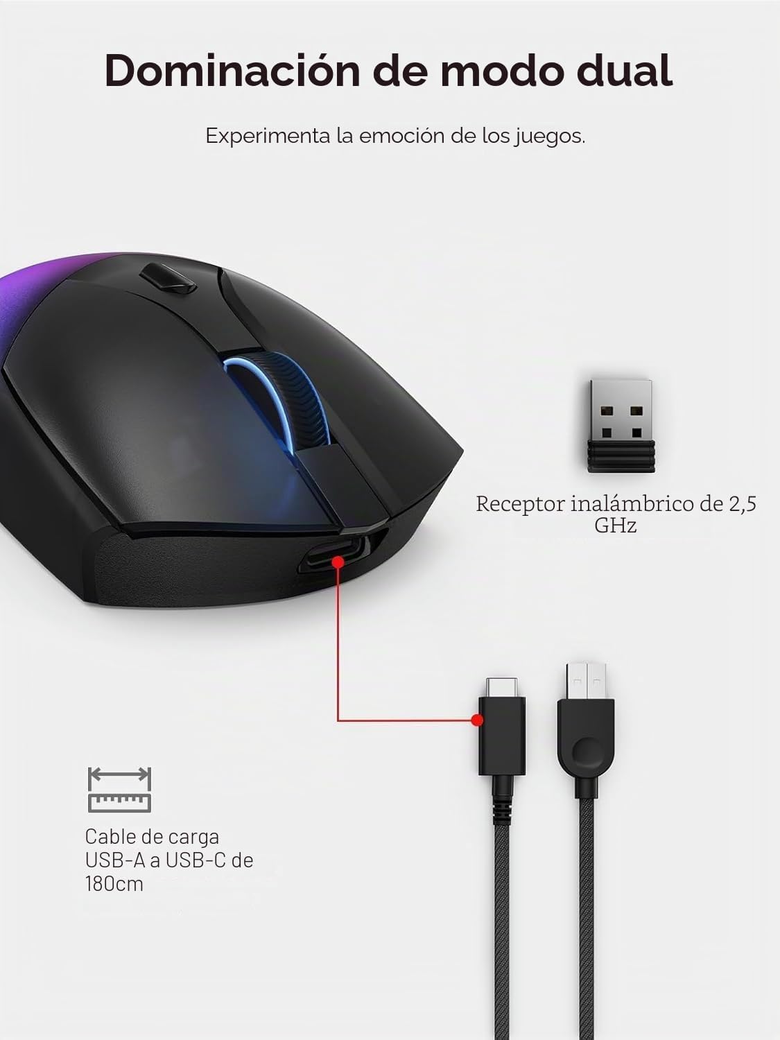 Lenovo Legion M410 – Ratón Gaming Inalámbrico RGB (6 Botones, Luz RGB de 2 Zonas, 16.000 dpi, 400 IPS, Batería Recargable de 53 Horas, Compatible con NVIDIA Reflex) – Negro Transparente 12