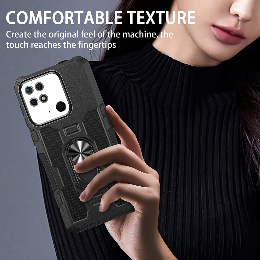 Asuwish Funda de teléfono para Xiaomi Redmi 10C con protector de pantalla de vidrio templado y cubierta de cámara deslizante Soporte de anillo magnético Soporte de anillo magnético Accesorios para