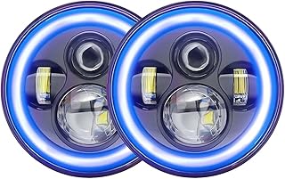 Faros Faro LED para Motocicleta Y Coche 7 Pulgadas 2 Uds. para Jeep para Wrangler con DRL/luz Carretera Ojos En Ángulo Rojo Reemplazo Faro Redondo 7 Pulgadas Faro(Azul)