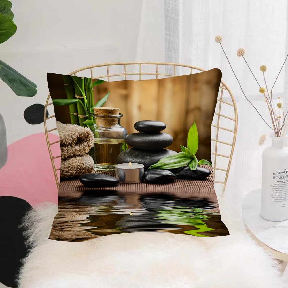 HYMSXW Cushion Cover,Throw Pillow Case Home Decorative for Living Room Bedroom Sofa Chair 20X20 Inch,zen basalt stones and spa oil on the wood,Pillowcase 50X50cm