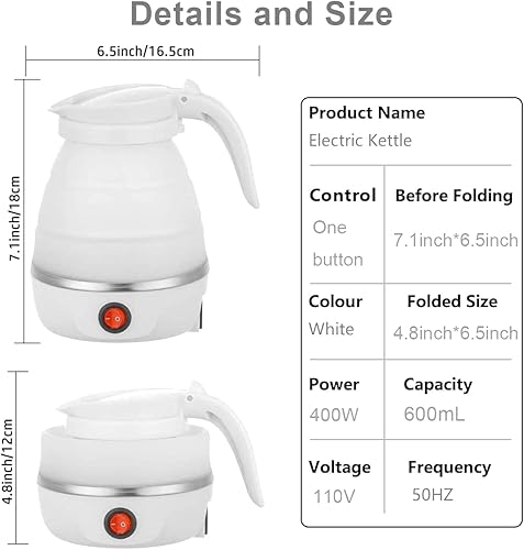 Miniatura 2 de Hervidor eléctrico plegable, silicona de grado alimenticio mejorada, hervidor eléctrico de viaje pequeño de 20.3 fl oz, hervidor eléctrico de viaje