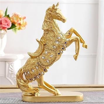 Resin Horse Statue Decorative Ornament, Standing Horse Figurine for Living Room, Office, or Shelf DisplayGold B