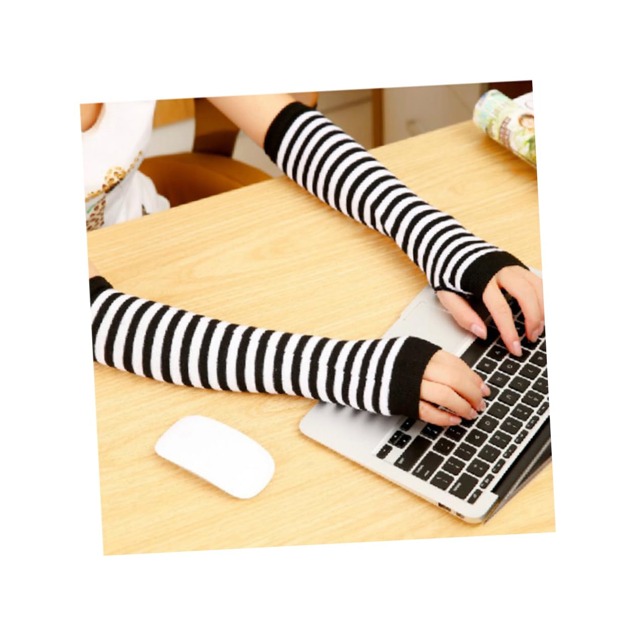 SHERCHPRY 3pcs Pair Cozy Green White Knit Gloves Long Fingerless Arm Warmers Ideal for Winter Wear Boys Girls