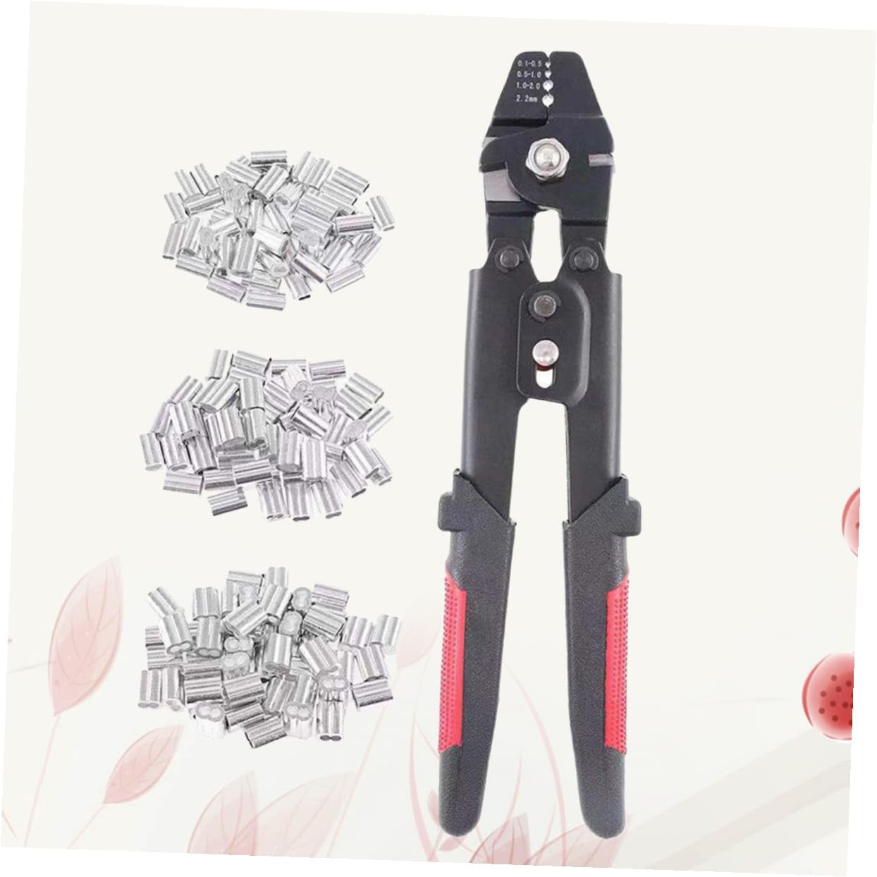 Hohopeti Pinza Crimpatrice per Funi con Tubo Manicotto in Alluminio Nero, Strumento Manuale per Crimpare Cavi con Meccanismo Autobloccante e Impugnatura Antiscivolo Pvc, Set con 180