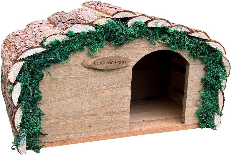 Selections Wooden Hedgehog House Hibernation Shelter with Predator Proof Solid Floor & Bark Roof