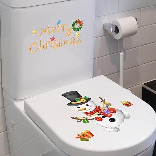 Miniatura 8 de Adhesivo de Navidad para asiento de inodoro, calcomanías de Navidad para tapa de inodoro, muñeco de nieve de Navidad, calcomanía autoadhesiva para