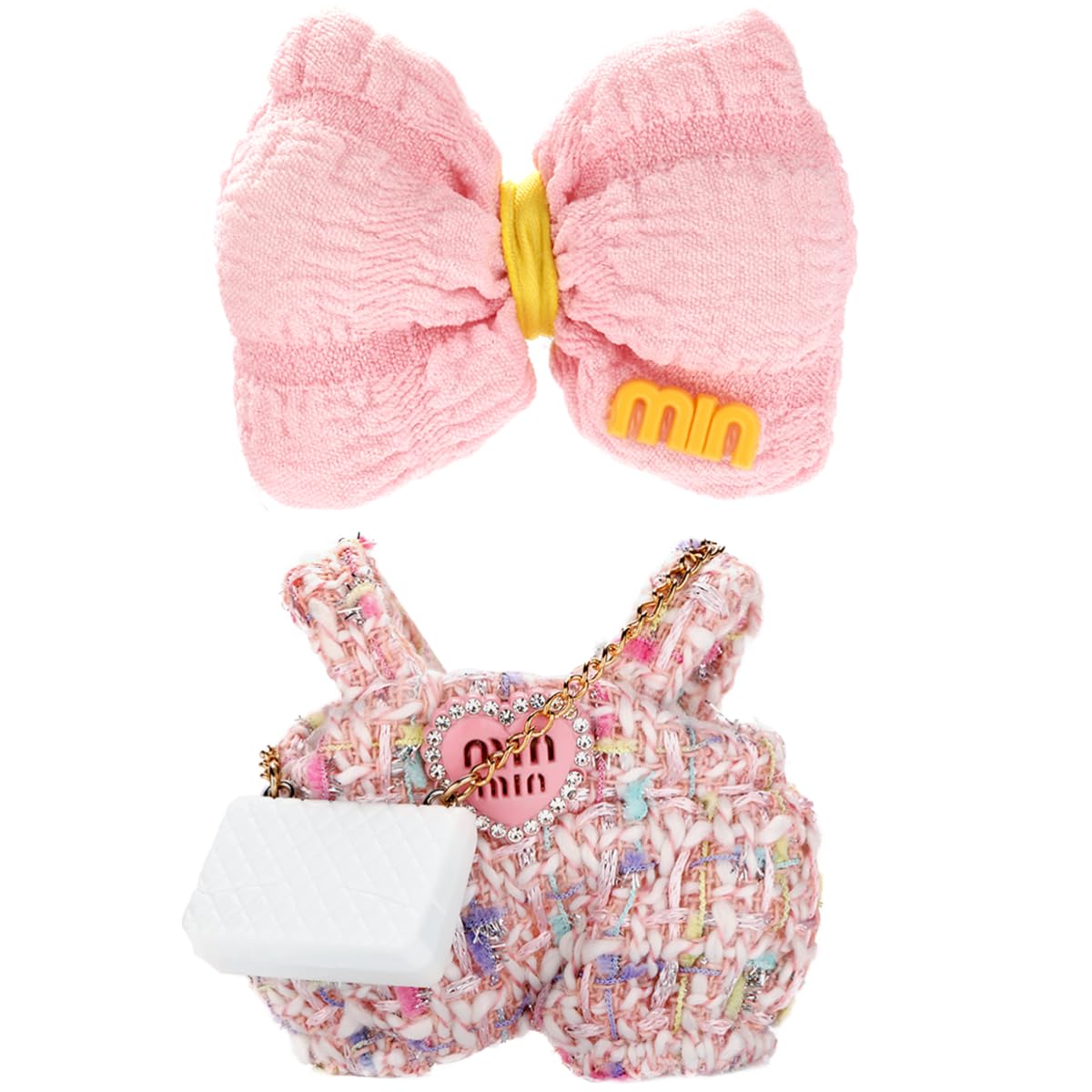 Doll Clothes for Labubu 17cm Have a Seat & Exciting Macaron & Big into Energy Series Dolls, Luxury Chic Series for 17cm Dolls Accessories (Heart Dress+Hairband+Bag)