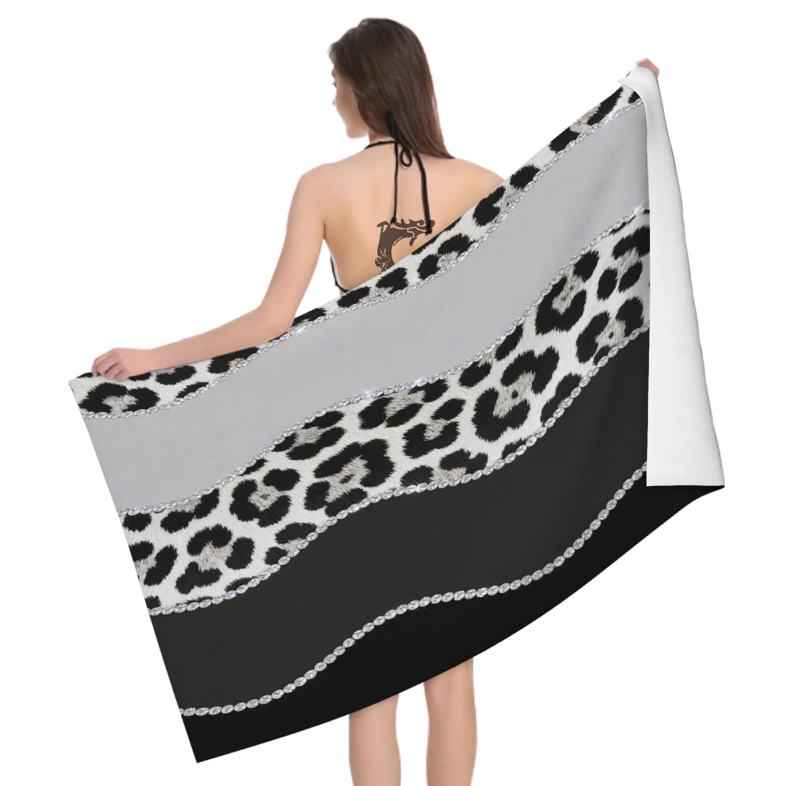 Leichong 3D Leopard Print Beach Towel Microfiber Soft Quick Dry for Adults, Romantic Bath Towel Lightweight Soft Absorbent for Travel Swimming Pool Sports, 75 x 150 cm