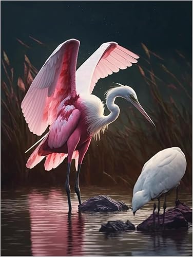 Kit de pintura de diamantes para bricolaje, garceta rosa, piedra preciosa redonda completa de río para adultos, la mejor opción para decoración de