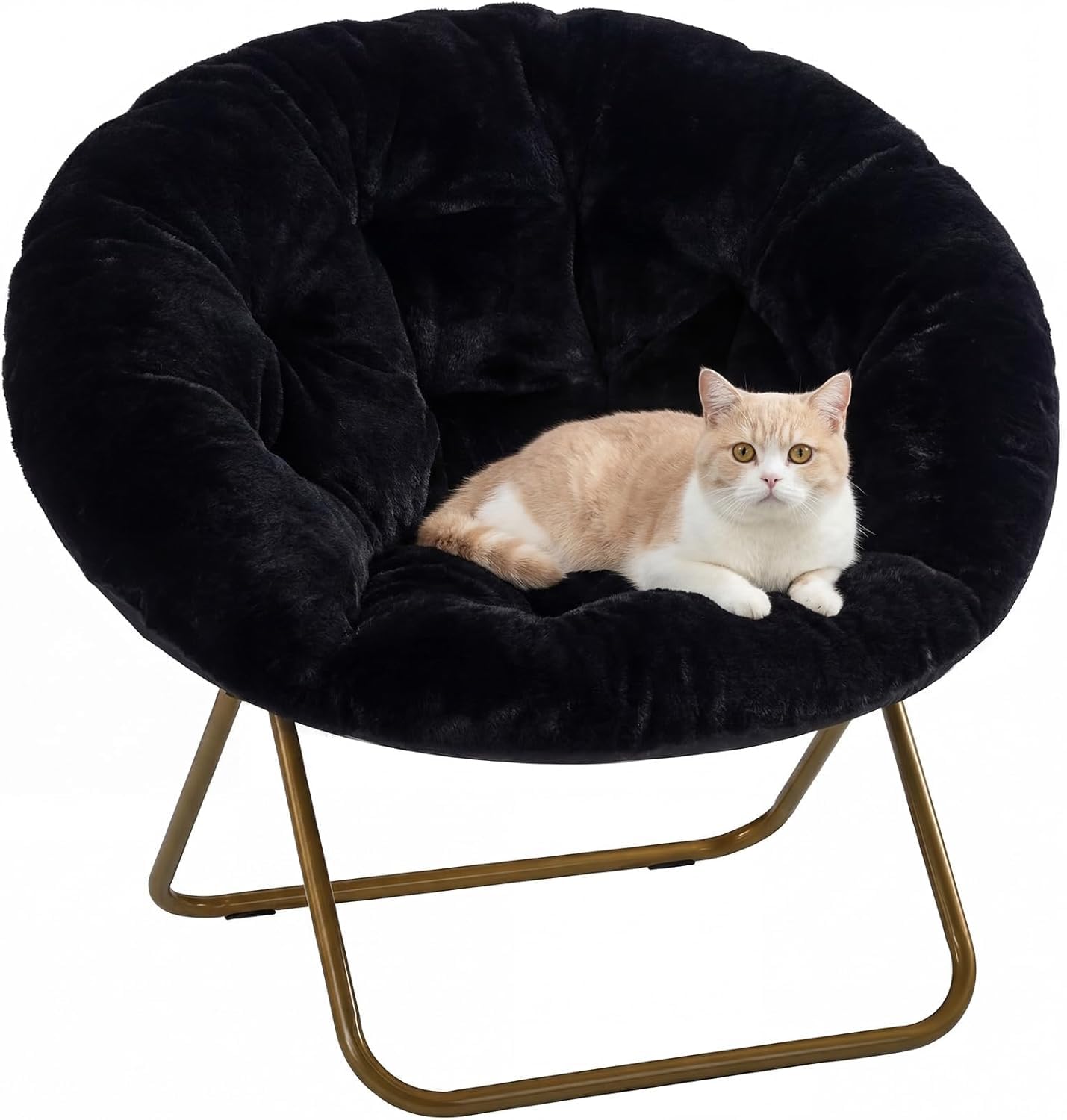 Simple Deluxe Comfy Chairs for Bedroom, Faux Fur Saucer Chair for Adults, Oversized Comfy Soft Saucer Chair, Padded Lazy Chair for Living Room Dorm Rooms, Black