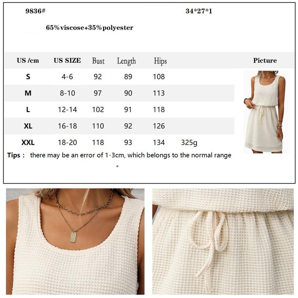Abito Senza Maniche con Coulisse e Scollo Quadrato da Donna, Abiti Corti a Trapezio per Donna, Abiti Aderenti Senza Maniche a Vita Alta