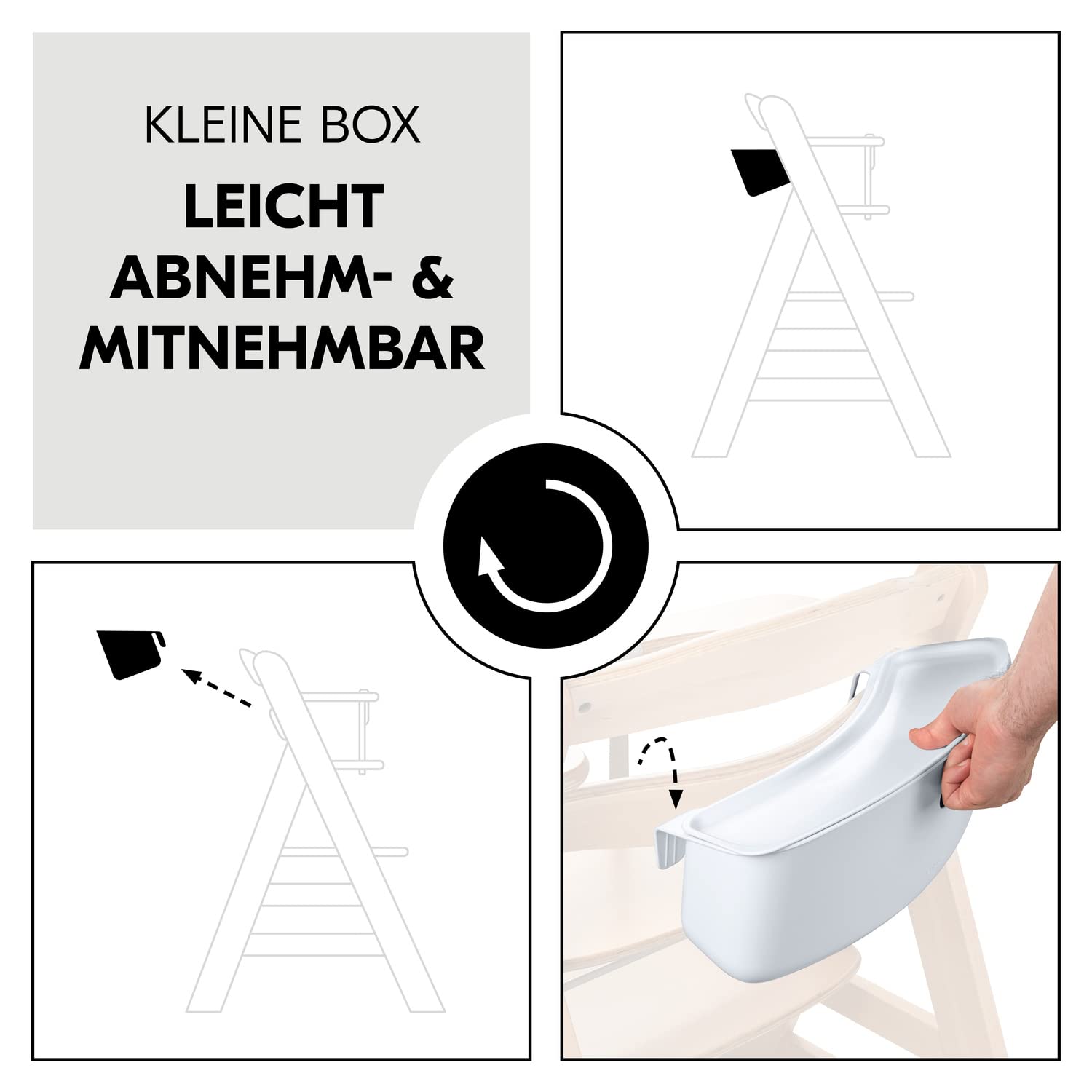 hauck Organizer Set, Weiß - Kompatibel mit Alpha+ & Beta+ Kinderhochstuhl, Großer Aufbewahrungskorb bis 5 kg & Kleine Hängebox mit Deckel bis 3 kg, Leicht Abwischbar