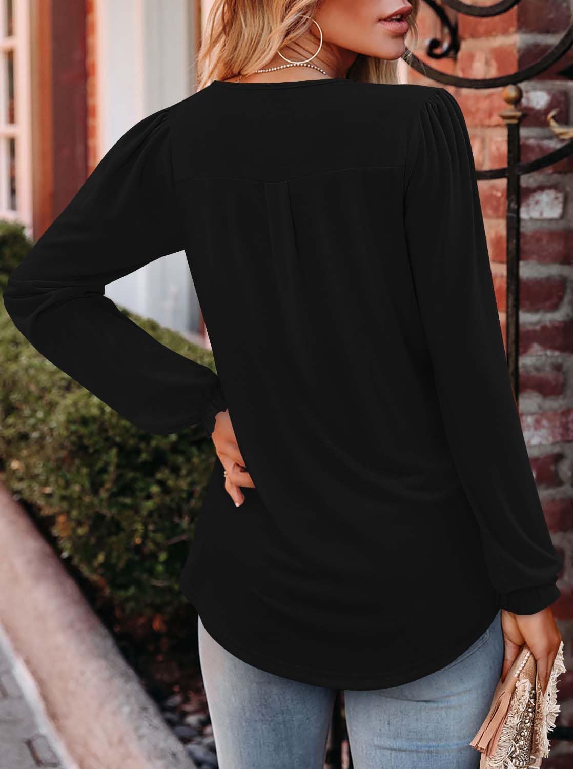 Angerella Long Sleeve Shirts for Women Comfy V Neck Fall Tops Dressy Casual Blouses Trendy Tunic Tops for Leggings S-3XL - Image 3