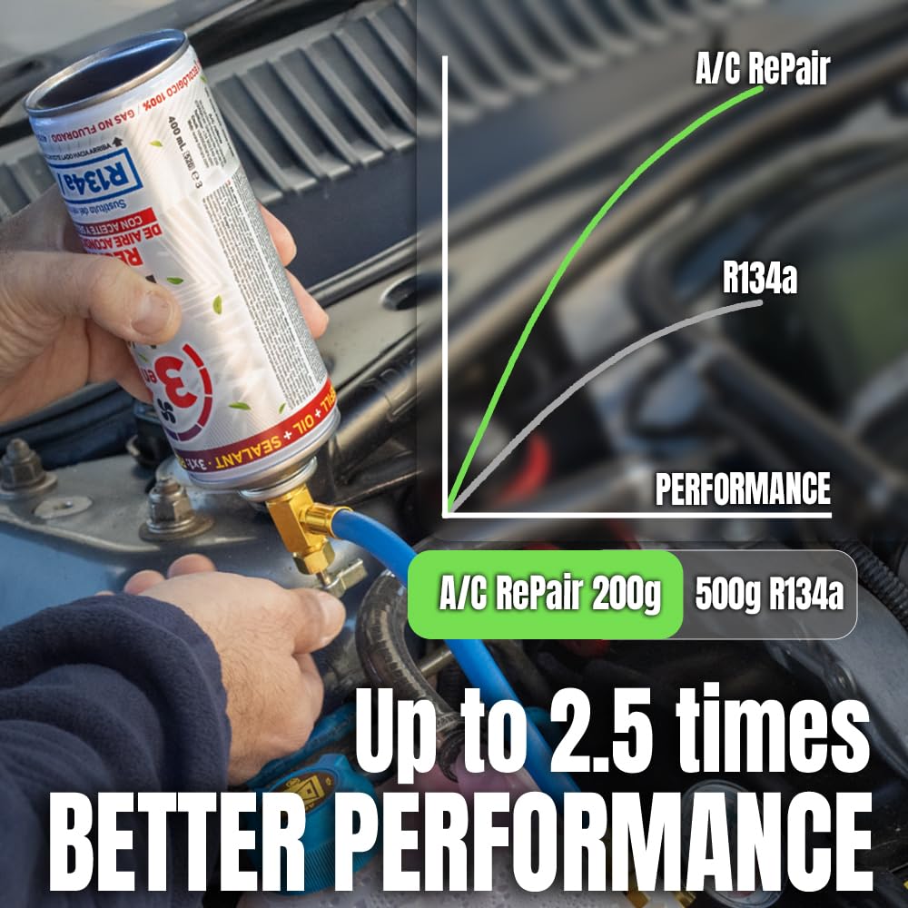 AC REPAIR 3 w 1 ładowanie klimatyzacji samochodowej z olejem i uszczelnieniem z korkiem wycieku manometru LP, ładowanie klimatu 220 g, zamiennik gazu czynnika chłodniczego R134a i R12, łatwy w użyciu