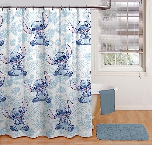 Jay Franco Disney Lilo & Stitch 2 Piece Bathroom Set – White & Blue Floral Shower Curtain & Loofah Body Scrubber - image 4