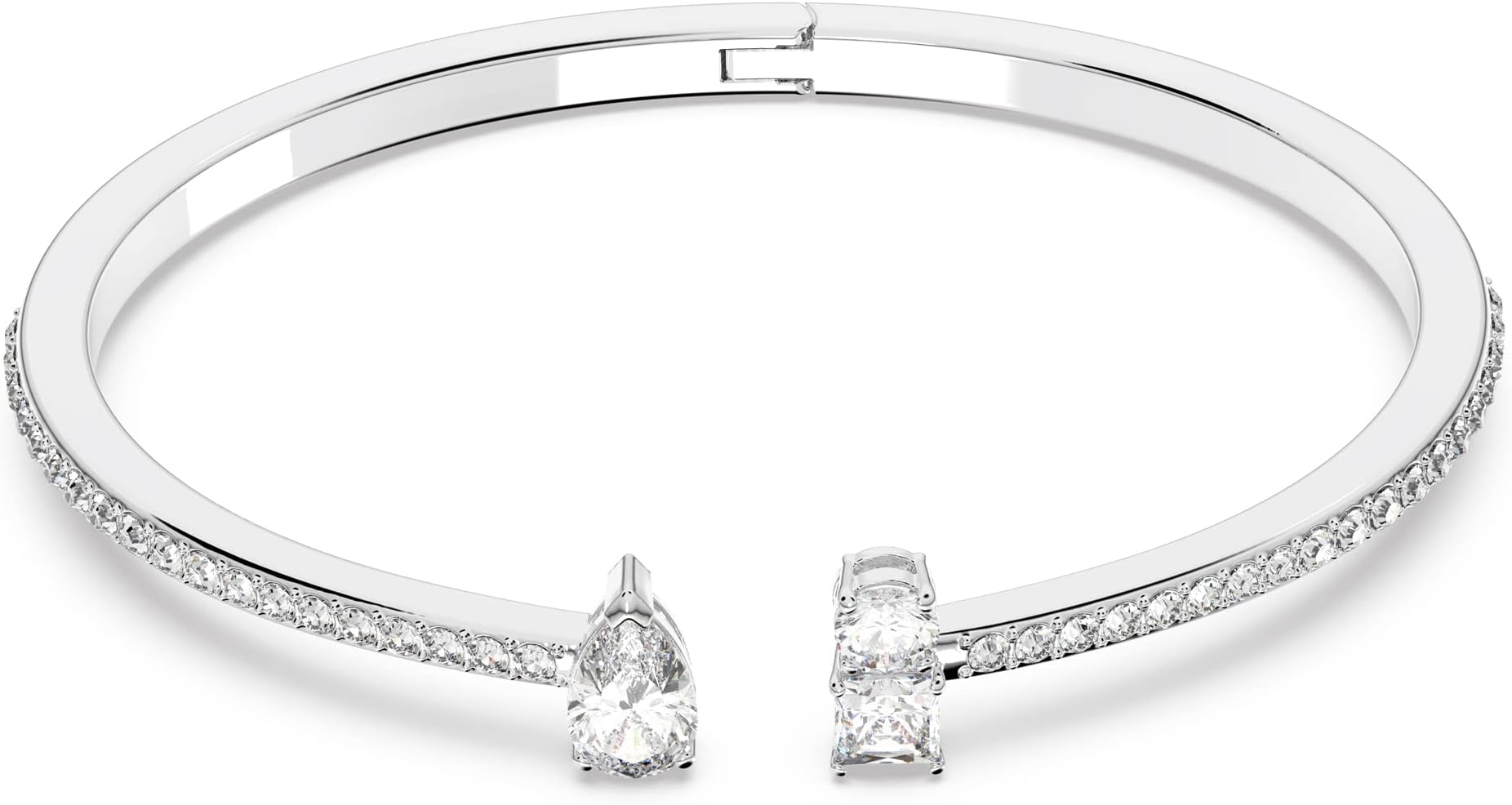 Mesmera cuff, Mixed cuts, White, Rhodium plated