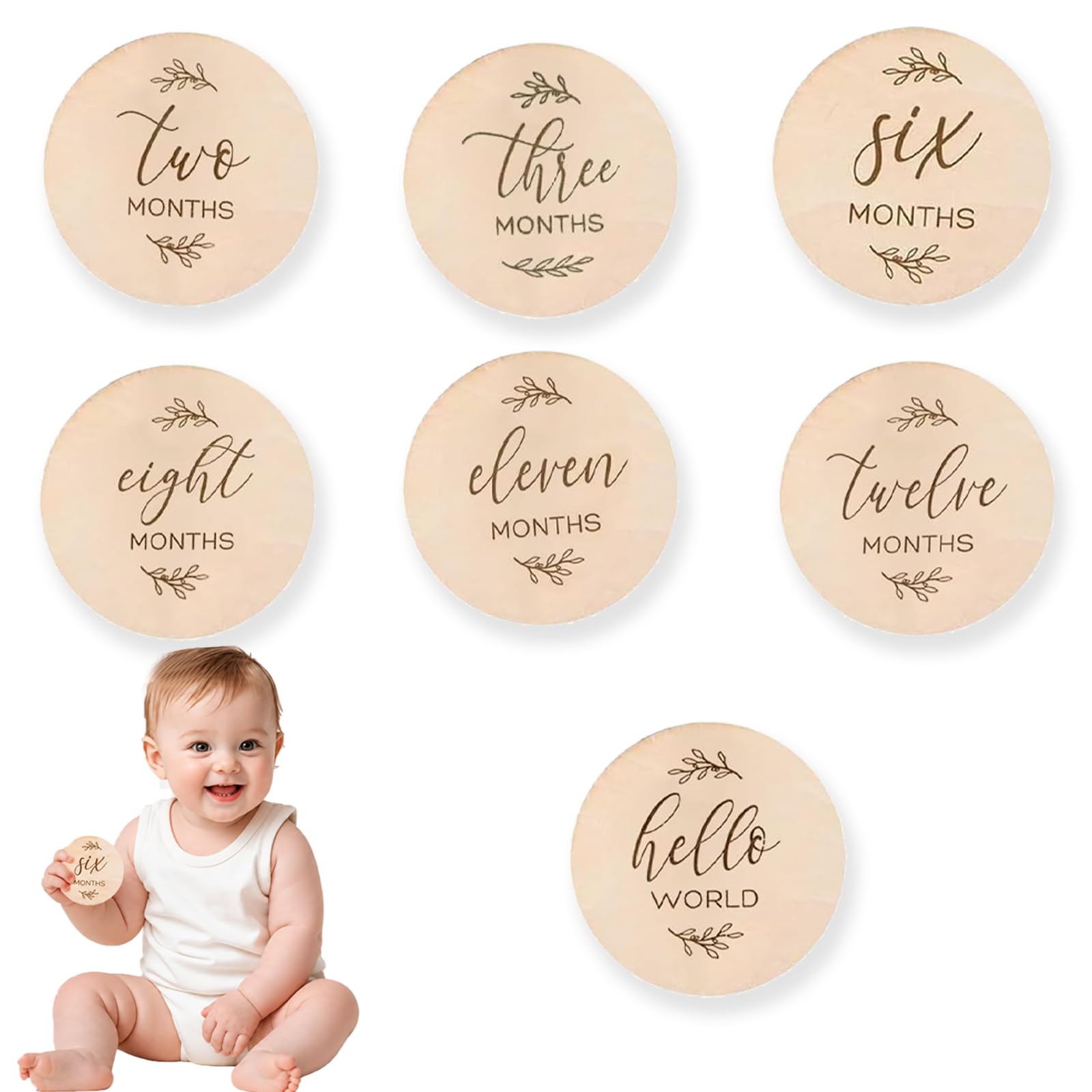 Targonix Wooden Baby Milestone Cards Set with Round Engraved Designs for Baby Monthly Milestone Cards and Photographing at Home or Photoshoot Sessions