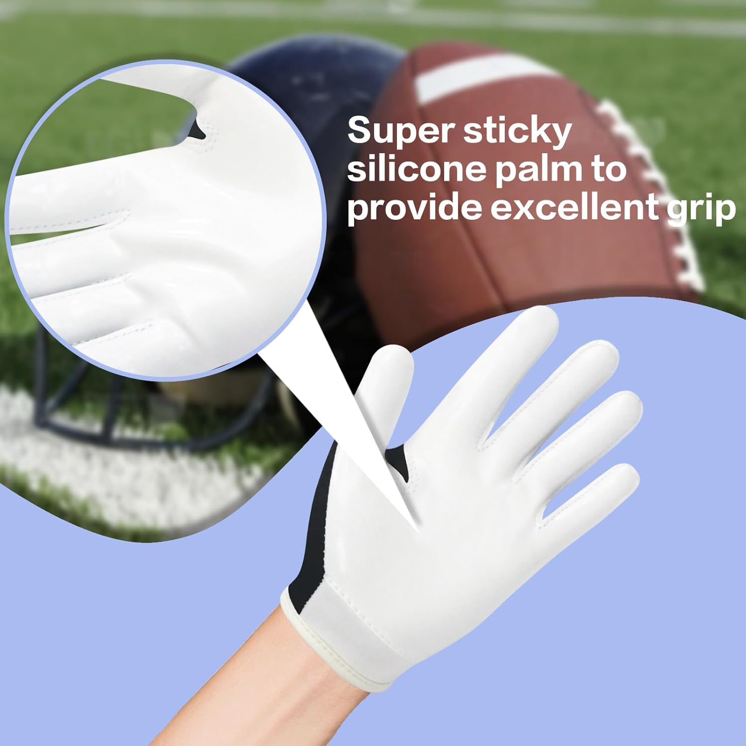 Youth Football Receiver Gloves, Kids Silicone Grip Football Gloves for Boys Girls with Super Stick - Image 4
