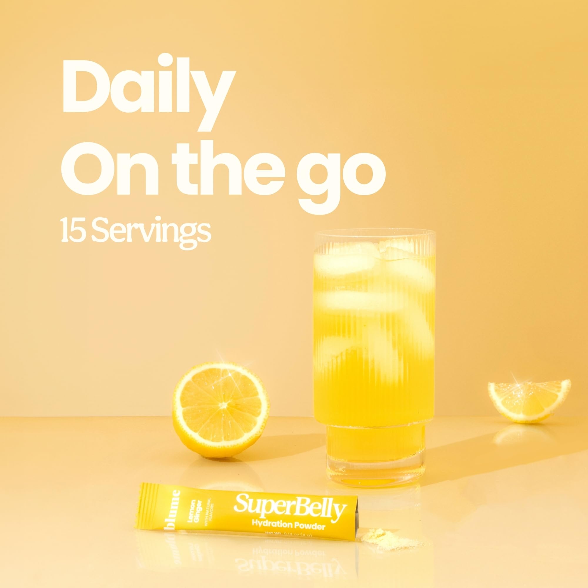 Blume SuperBelly Gut Health and On-The-Go Hydration Packets, GLP-1 Friendly, Sugar-Free, with Prebiotics, Probiotics, Apple Cider Vinegar, Vitamin C, and Electrolytes, Lemon Ginger, 15 Sticks