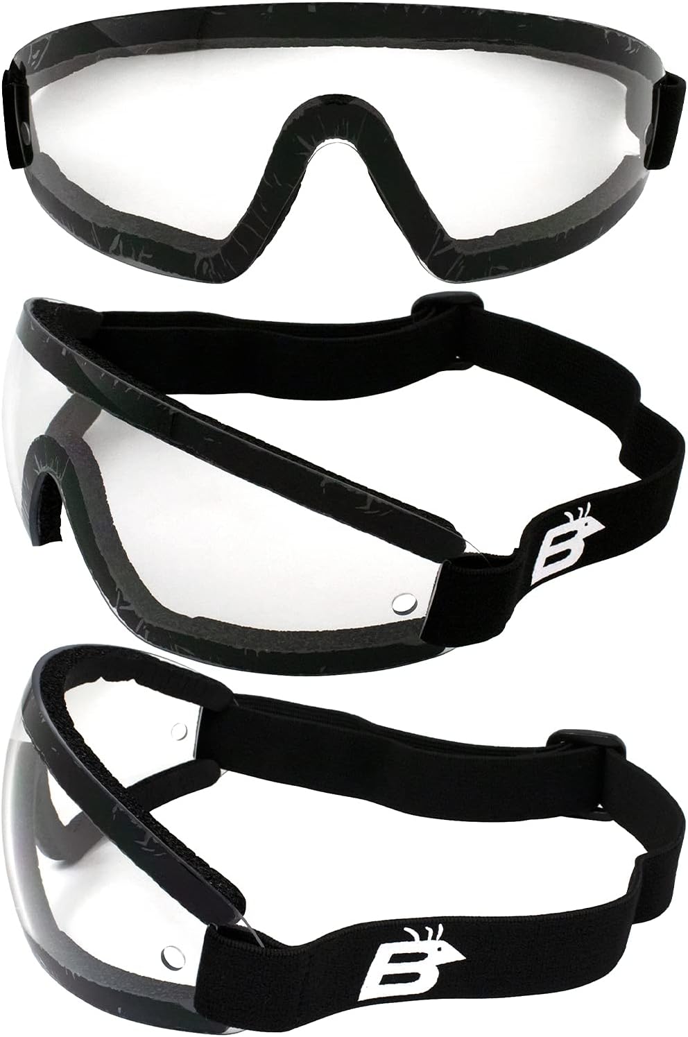 Birdz Eyewear Wing Skydiving Parachute Goggles 3 Pairs Black Frames with Clear Yellow Blue Lenses