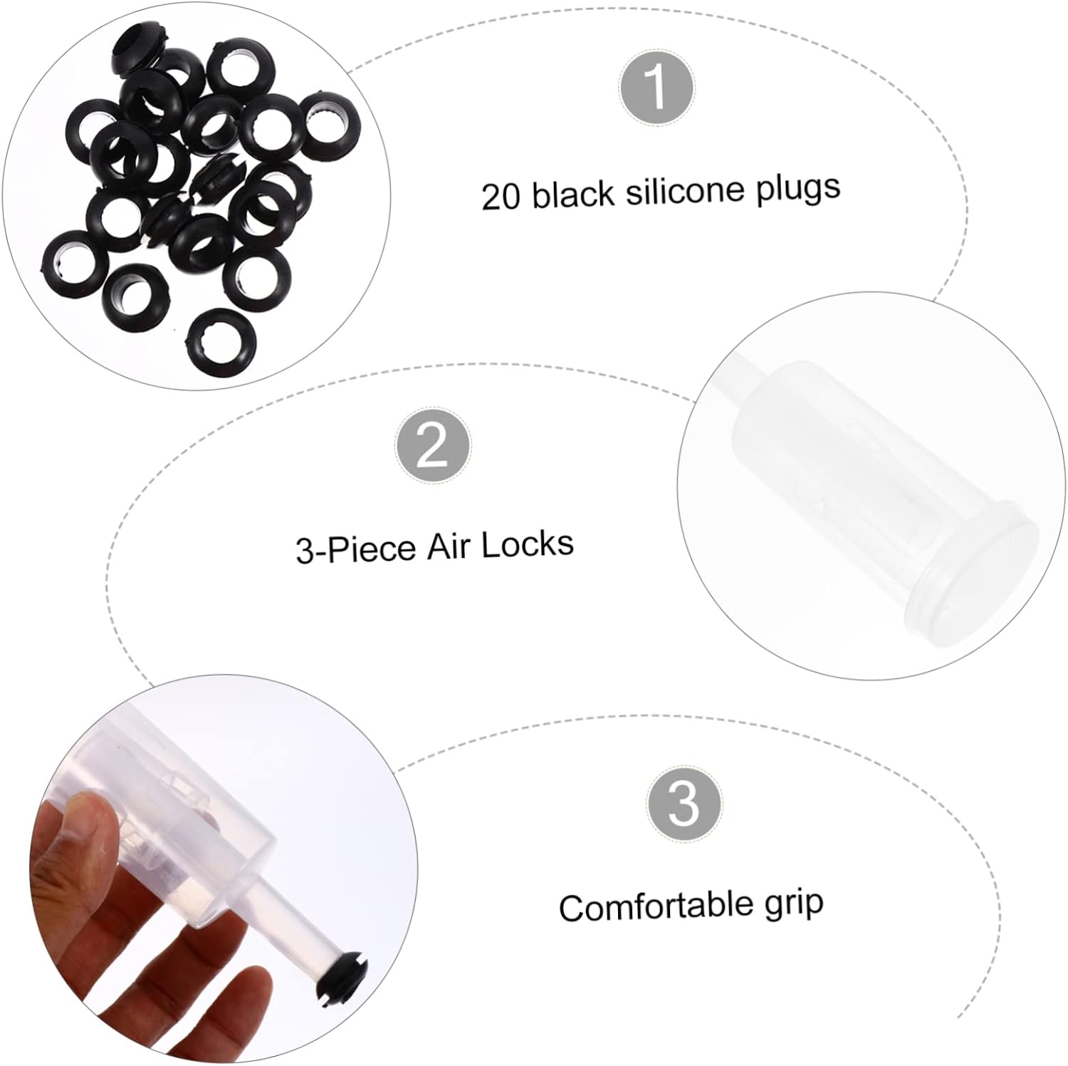 Three Piece Silicone One Way Valve Airlock Stopper Set for Brewing