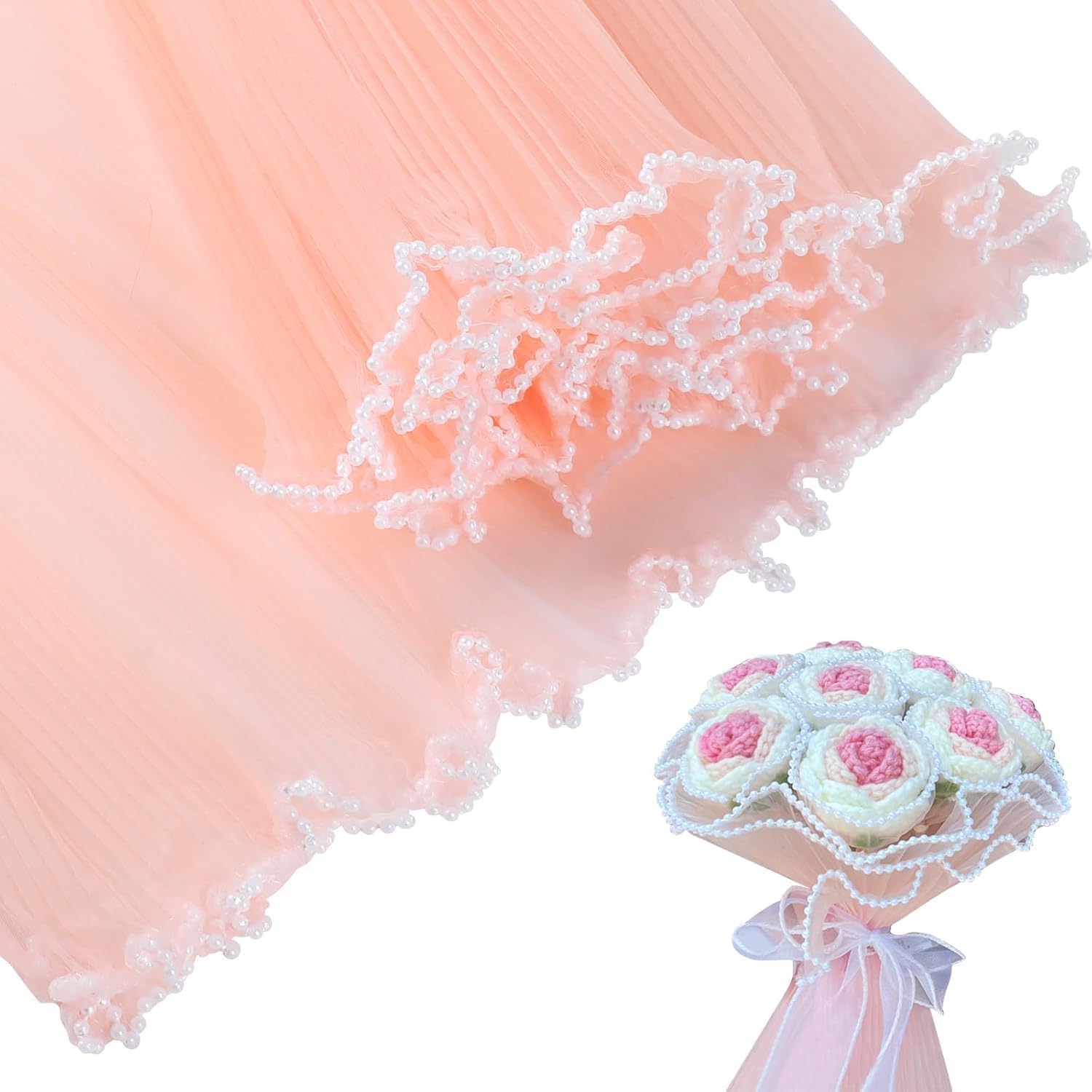 Levin Flower Wrapping Paper with Pearl Beaded Edge, 360cm x 28cm Size Sheet for Floral Bouquet, Gift Wrapping, Flowers, Packing Hampers and More (Peach)-image-8