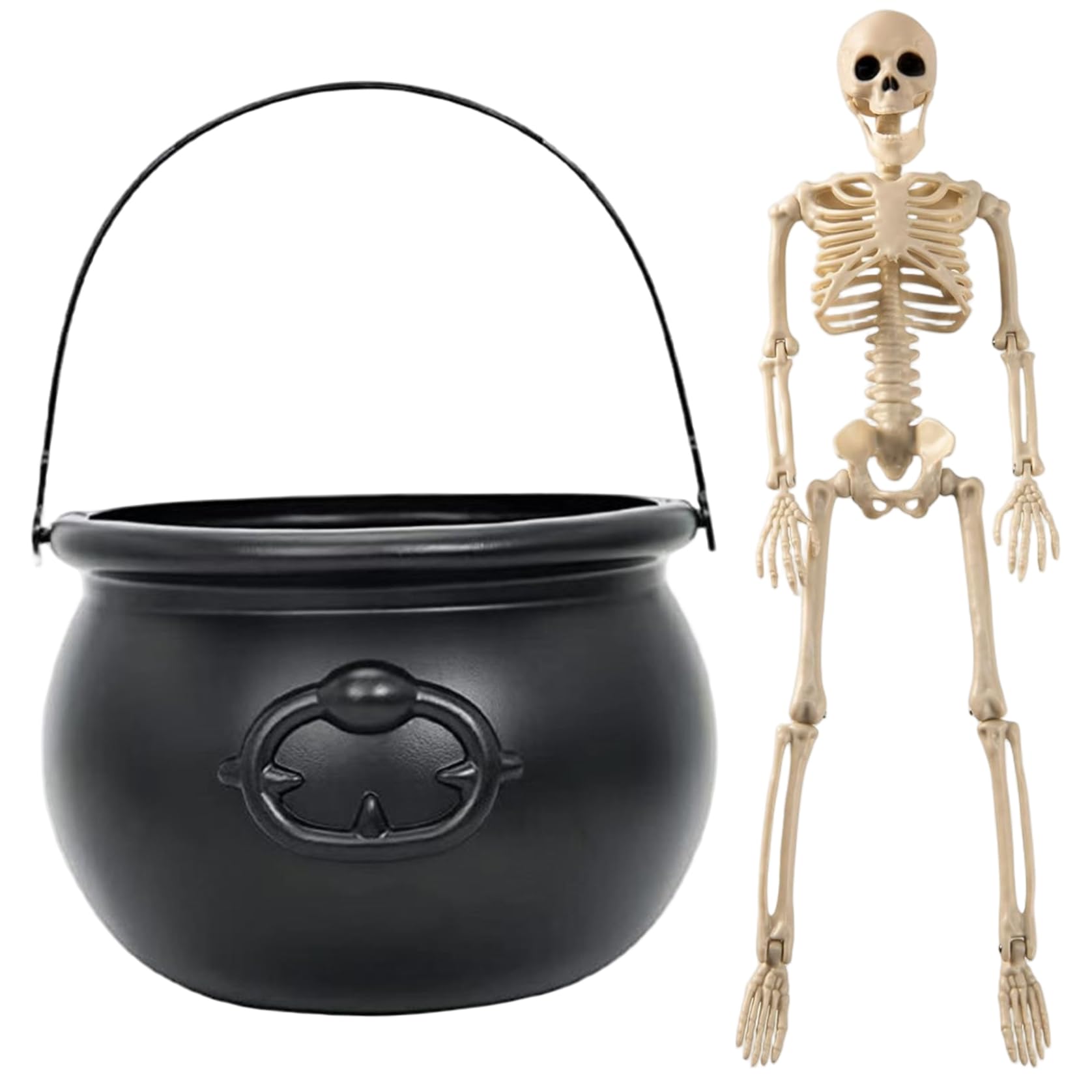Xoeryoy Witches Cauldron, Plastic Cauldron Pot with 16 Inch Skeleton, Halloween Decorations for Candy Treats Indoor Outdoor