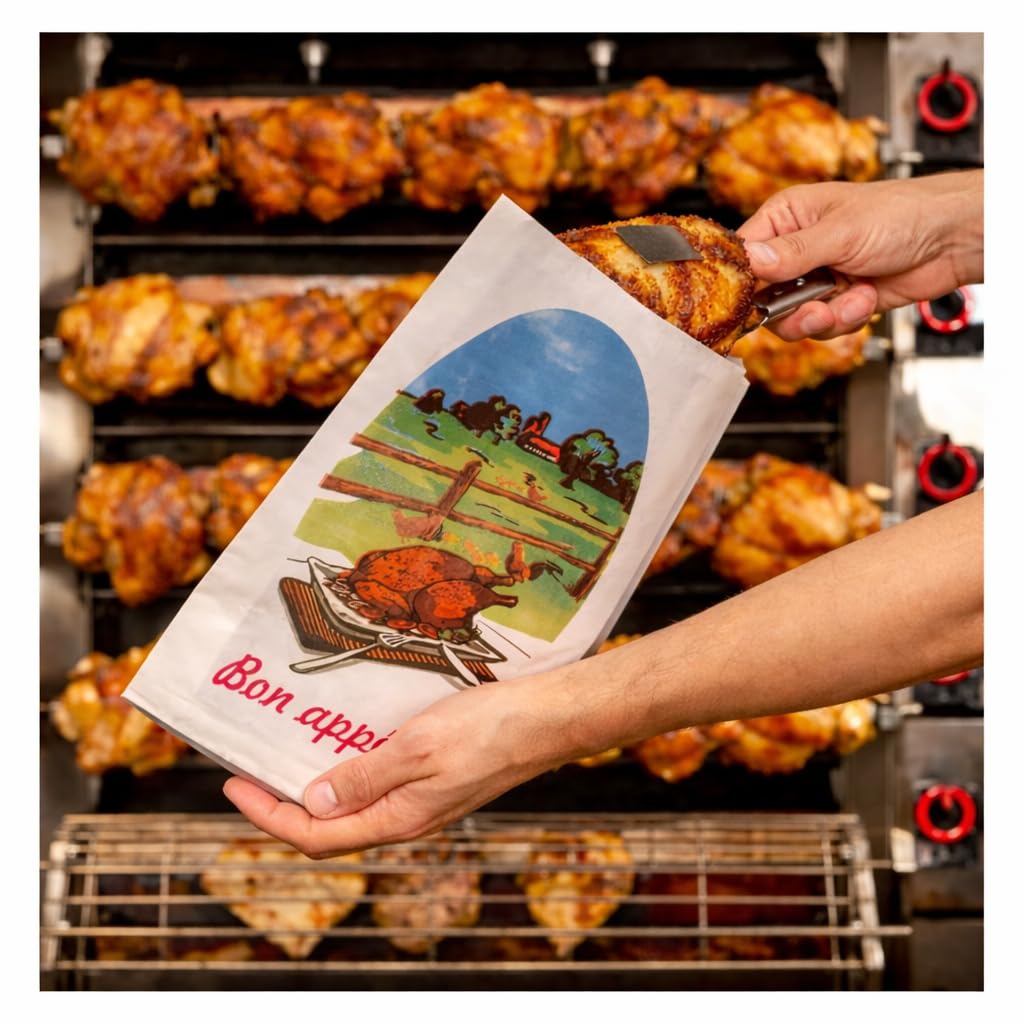Vertdurée – Sacs Poulet Graisse-Résistants en Papier Blanc – Grand Format 18+7,5×32 cm – Lot de 500 – Usage Professionnel Rôtisserie & Traiteur