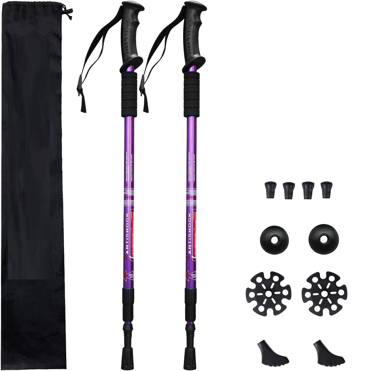 Rexmon Trekking Poles (2 Pack), Collapsible & Adjustable Hiking Sticks for Men & Women, Lightweight Aluminum Walking Poles with Anti-Shock System & Accessories – for Trekking, Hiking, Walking Purple