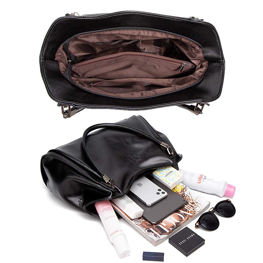 Hobo Bolso de Hombro para Mujer en Cuero PU Elegant Bolsos de Mano con Bandolera Hobo Shopper Horizontal Bolso de Bandolera Tote Negro