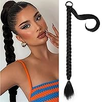 Vista 8 de Extensiones de cabello sintético de 32 pulgadas de largo trenzadas para mujer, extensiones de cabello lacio envolvente con banda para el cabello