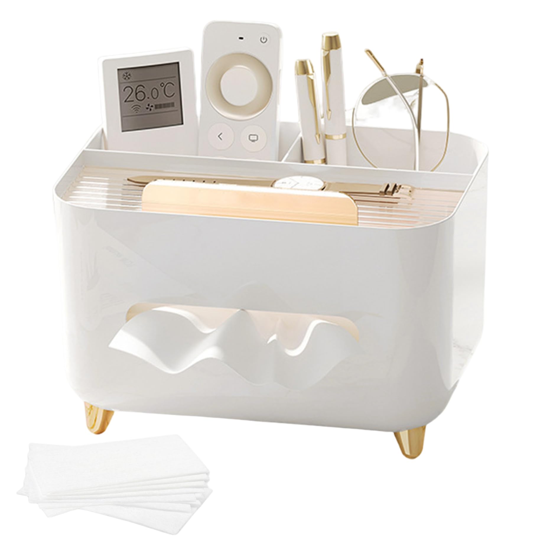 AwnsIMfreien Tissue Box Holder, Multifunctional Tissue Box Cover with Storage, Stylish Remote Control Desk Storage for Living Room Bedroom Dressers Home Office, Holder Cover